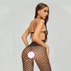 Women Jumpsuit Halter Neck Hollow Out Fishnet Backless Sleeveless Slim Fit Nightwear Open Crotch See-through Seductive Bodysuit for Bedroom Honeymoon