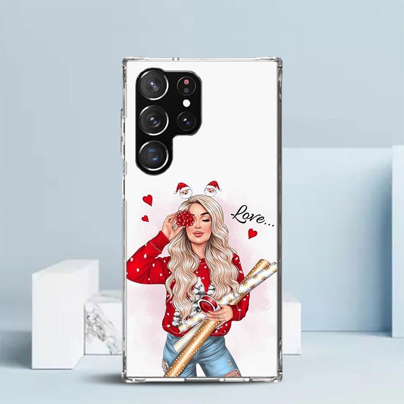 Christmas Art Girls Coffee Phone Case For Samsung Galaxy S24 S25 Edge S26 Ultra S22 S23 Plus S21 + S20 FE Soft TPU Back Cover Ga