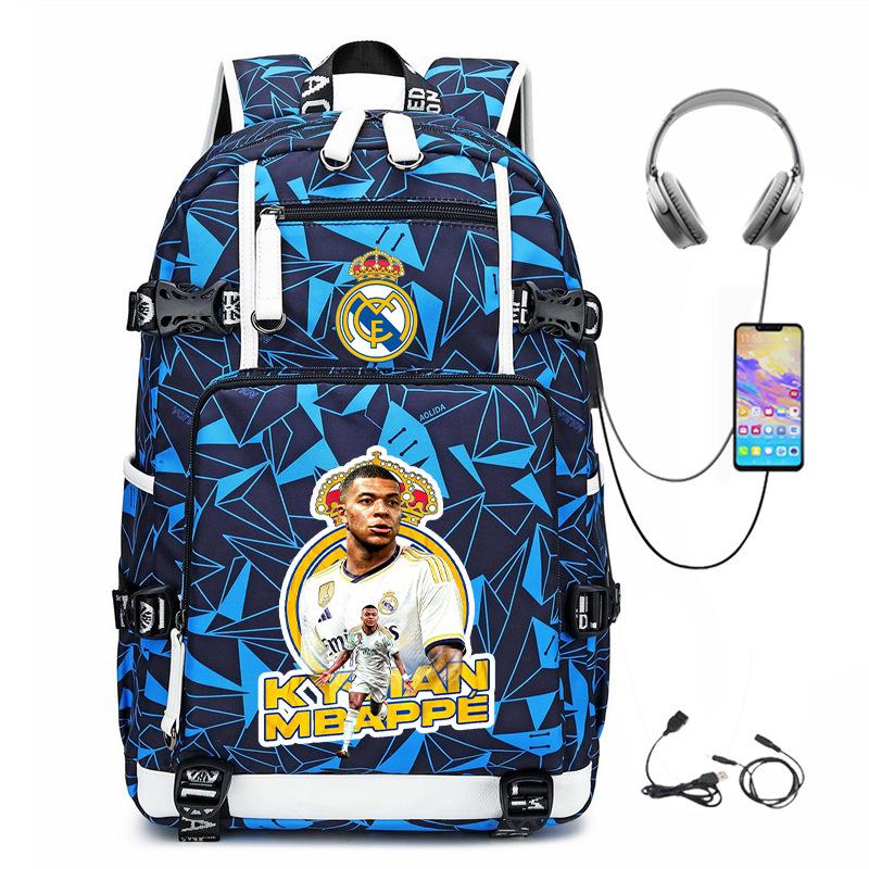 Multifunctional Camo Backpack for Students, USB Charging Casual Travel Daypack, Football Star Print Design