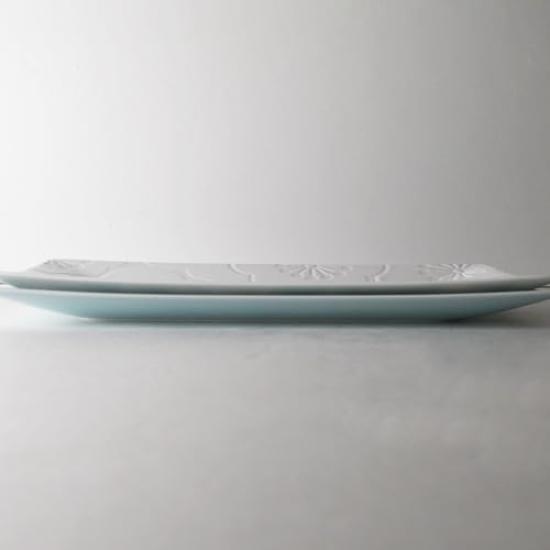 Paar langer Teller mit und Pflaume 25 x in Hellblau und ist ein Fachbegriff für Perfekt zum Servieren von Hors und Japanischem Das erhabene Design