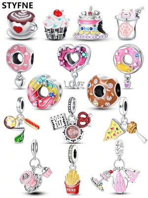 Kopparpläterade Originalberlocker Läckramunkar Cupcakes Pärlor Passar Armband Dam Smycken Gåva