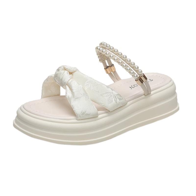 New Luxury Women's Slippers, Summer Height Increase Thick Bottom Casual Pearl Exquisite Sandals, Outdoor Play Beach Slippers