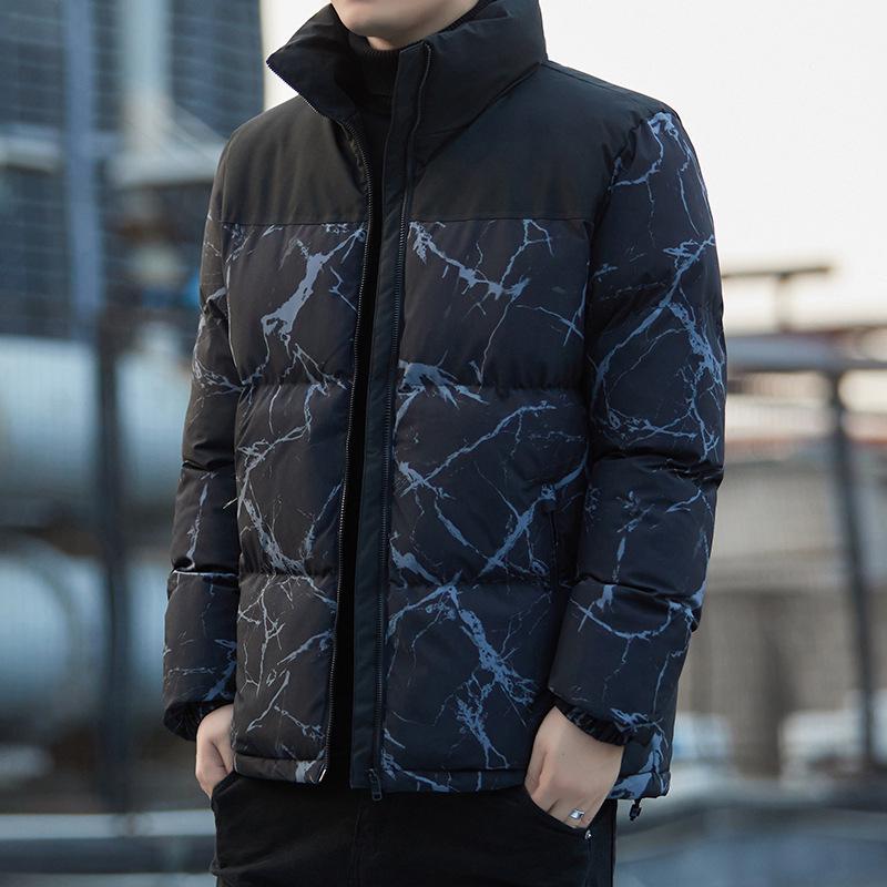 Мужская зимняя камуфляжная пуховая куртка 2025: Толстое теплое хлопковое пальто с воротником-стойкой 5XL чёрный