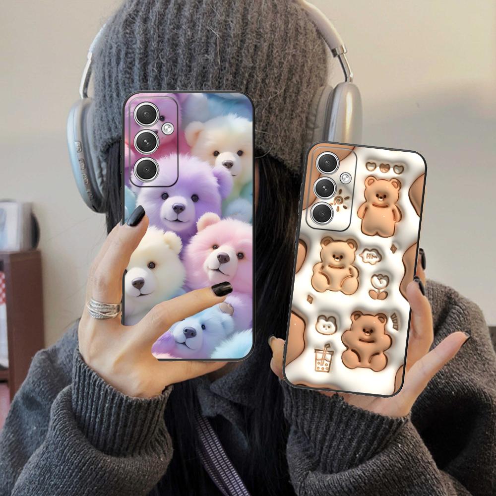 Kawaii Cute Bear Phone Case for Samsung Galaxy S25 S24 S23 S22 S21 S20 Note20 Plus FE Ultra Colour Printing Pretty Luxury