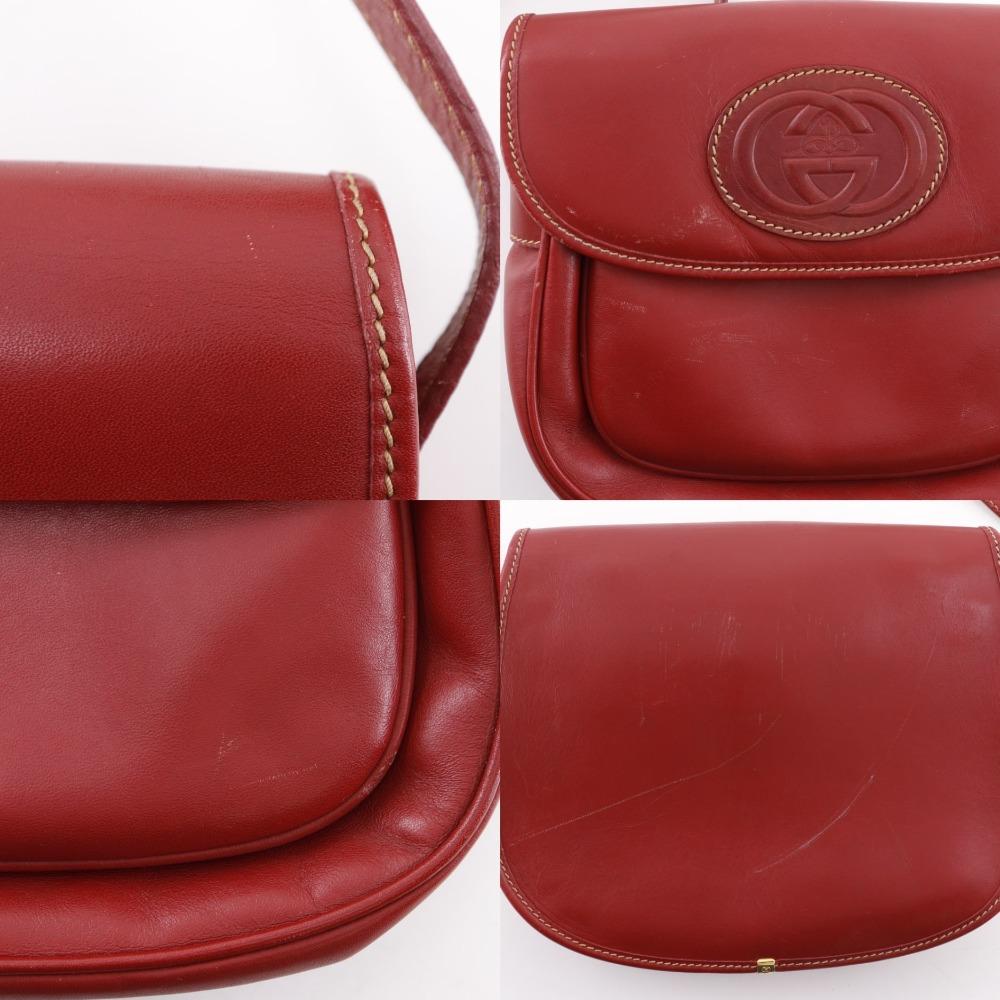 GUCCI Old Gucci Shoulder Bag 001.904.1059 Interlocking G Red Calfskin Women Used
