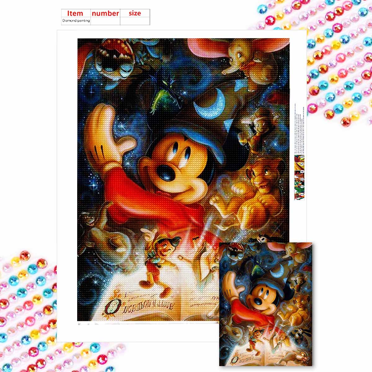 

Full Round Diamond Painting Magician Mickey Art Rhinestone Picture Mosaic DIY 5D Cross Stitch Embroidery Home Decoration Round 20x30cm