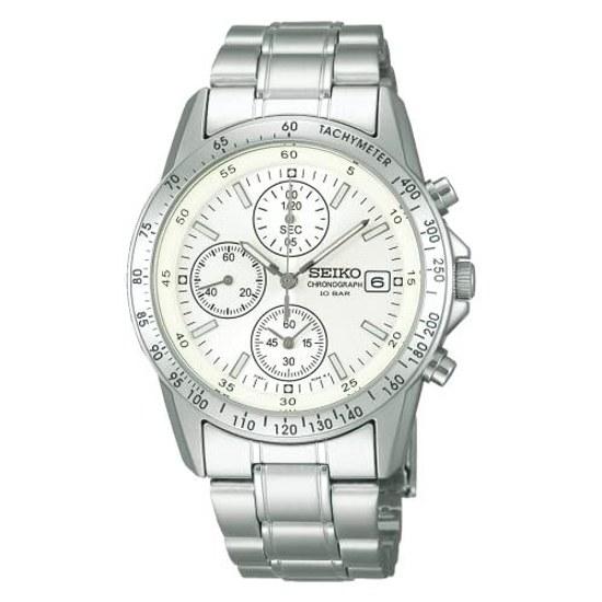 SEIKO SELECTION SBTQ039 montre-bracelet homme quartz à piles fonction chronographe cadran blanc calendrier date équipée acier inoxydable 10 ATM étanche