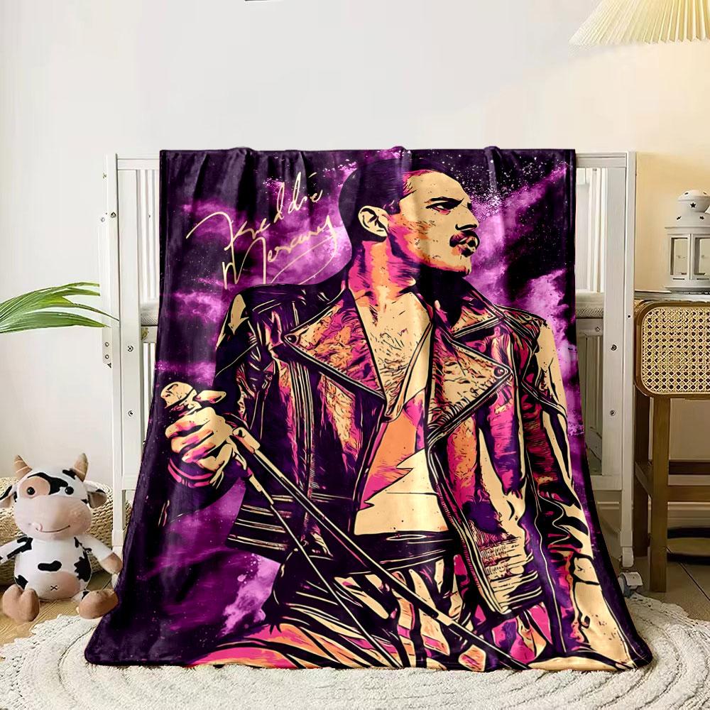 

Vibrant stylized figure in a leather jacket against a cosmic purple backdrop. for all seasons blanket lunch break throw gift 80cm x 120cm