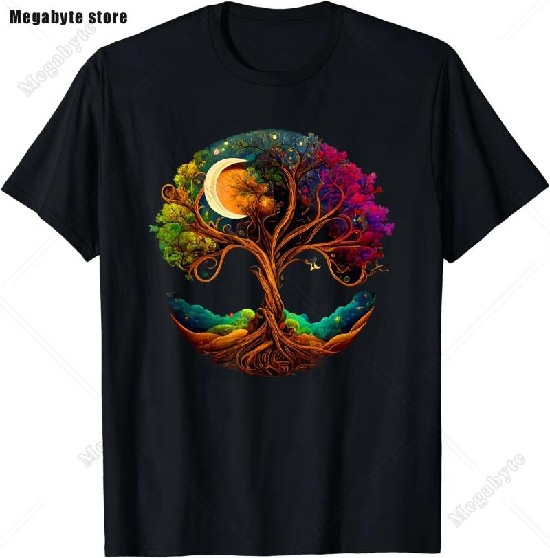 Classic Tree of Life Yin Yang Design T-Shirt Man's T-shirt Leisure T Shirt Kawaii Men Clothing Cotton Beach Short Sleeve