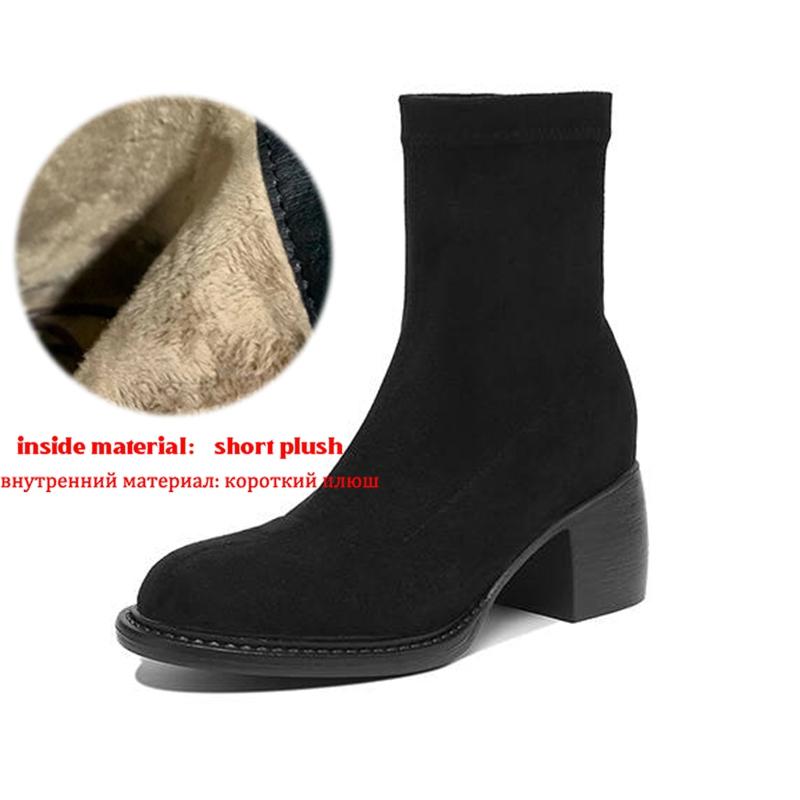 Krazing Po Flock Winter Round Toe Size 33 Western Boots Size 43 Thick High Heels Concise Style Ankle Boots