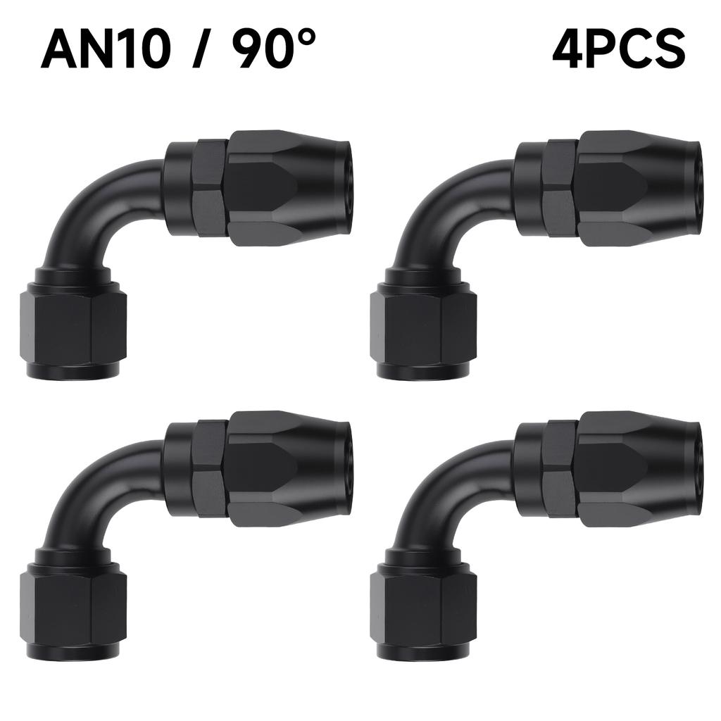 Black 4 PCS Hose End Fitting Swivel Adapter 0 45 90 180 Degree AN4 AN6 AN8 AN10 Aluminium Alloy Hose End Fitting Swivel Adapter