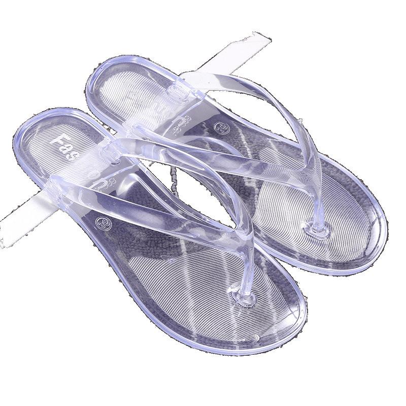 Crystal Jelly Transparent Cool Slippers Female Summer Student Korean Version of Fashion Trend Outer Wear Pinch Foot Flip-flops Flat Bottom