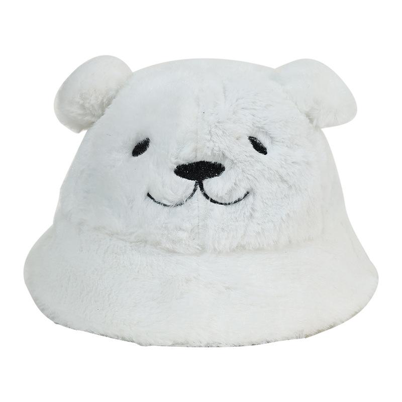 

Winter cartoon bear bucket hat female smiley face bear show washbasin hat cute versatile warm hat Average size (56cm~ 58cm)