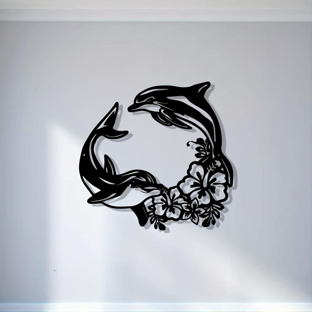 Powder Coated Iron Dolphin Hibiscus Metal Wall Art Valentine Wedding Gift Home Decor