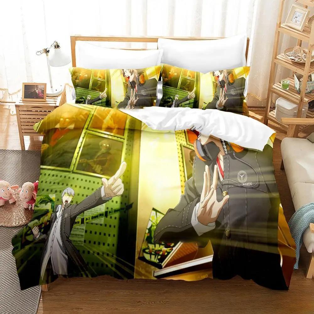 3D Print Anime Game P4 Persona 4 Bedding Set,Duvet Cover Bed Set Quilt Cover Pillowcase,King Queen Twin Size Boys Girls Adults