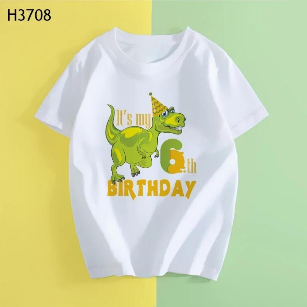 Children Dinosaur Birthday Number Cartoon T Shirt Child Birthday Party Dino Present T-shirt Boy Girl Animal Tops Gift Kid Tshirt