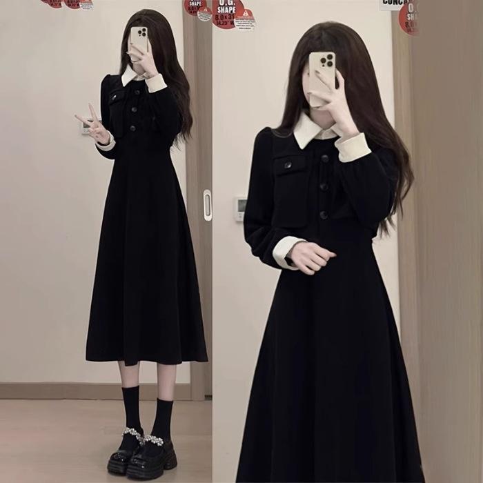 

[Original practice] Early autumn black dress children Xiaoxiang Hepburn style waist and thin dress with a whole XL