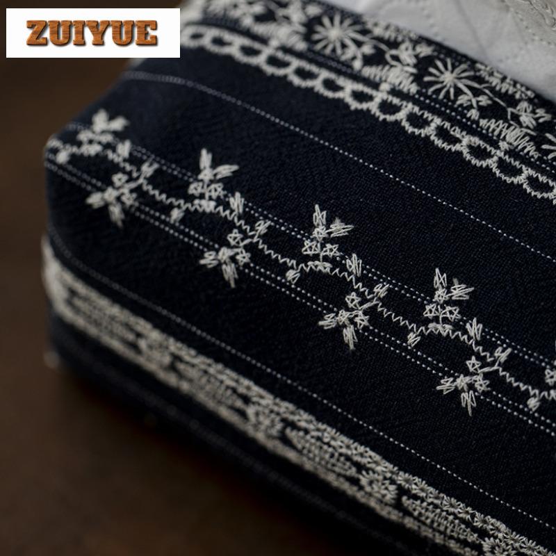 Handmade Indigo Jacquard Cloth Tissue Box Elegant Tissue Rangement Wet Wipes Case Reusable Paper Drawer Hotel Napkin Storage