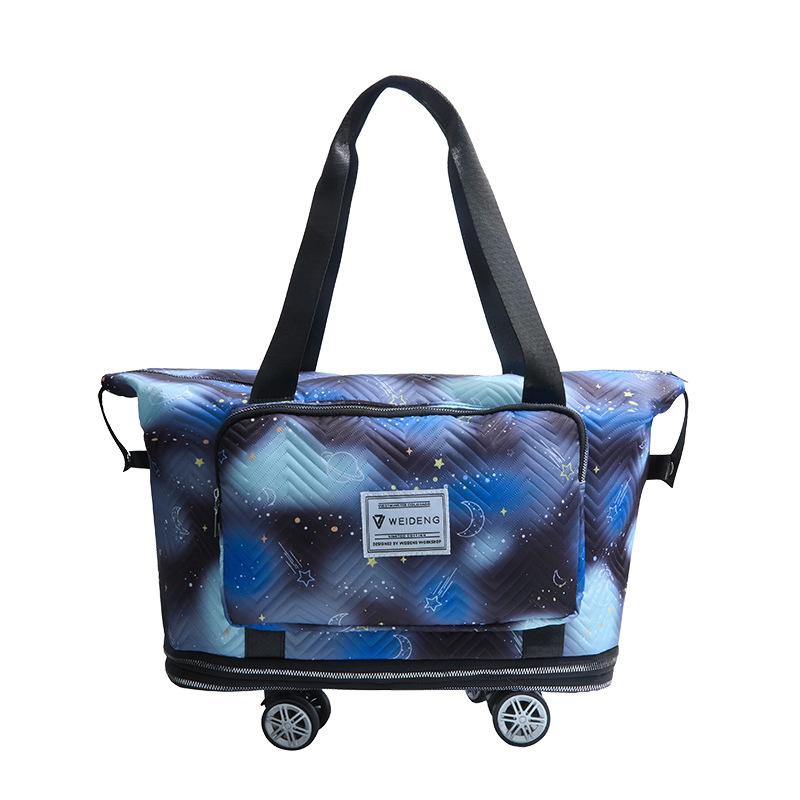 

Double-layer Extended Ultra-large Capacity Pulley Portable Travel Luggage Bag Dry Wet Separation Fresh Fitness Bag Cover Pull Rod чёрный