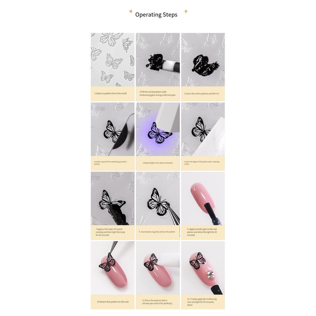 Nail Decoration Set Silicone Embossing Mould for Handmade Press Flower Bowknot Accent Crafting Supplies