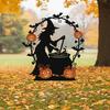 Handmade Witch Garden Stake Black Finish Powder Coated Metal Art Witch Silhouette Stake Halloween Decor