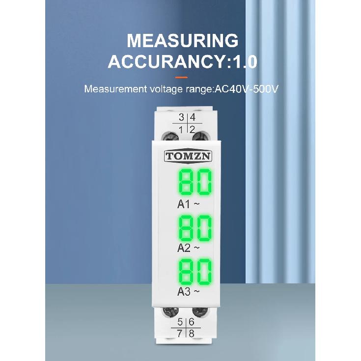 TOMZN DIN Rail 18mm Apmere Meter AC 100A 220V 380V Three Phase Modular Ammeter Indicator LED Digital Display Detector Witch CT