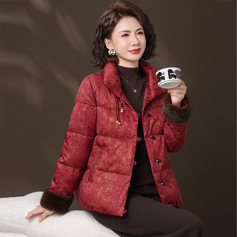 Year of the Rat Women's Red Winter Down Jacket: Elegant Chinese Style for Wedding Banquets
