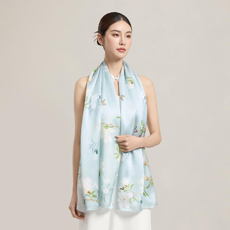 100% Silk Scarf Women Print Hangzhou Handkerchief Pure Silk Neckscarves Luxury Bufandas Silk Shawl   Long Scarf
