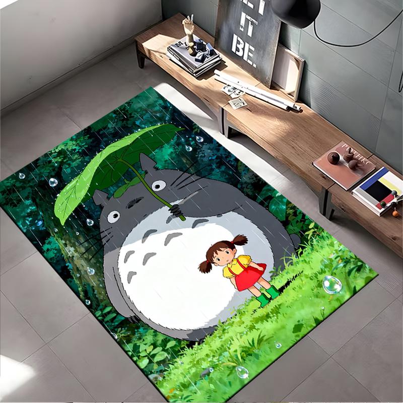 Area Rug, My Neighbor Totoro Rain Mei Leaf Umbrella Forest Print, Playroom Decor, Non-Slip Mat