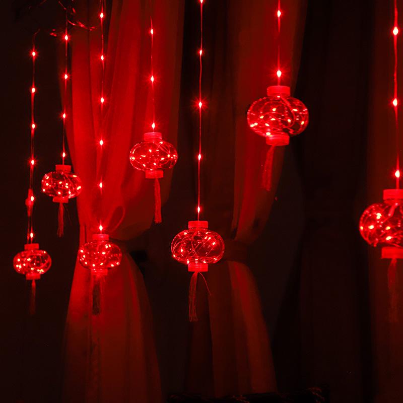 In-Stock New Year Red Lantern LED Curtain Lights for Festive Atmosphere and Spring Festival Decoration