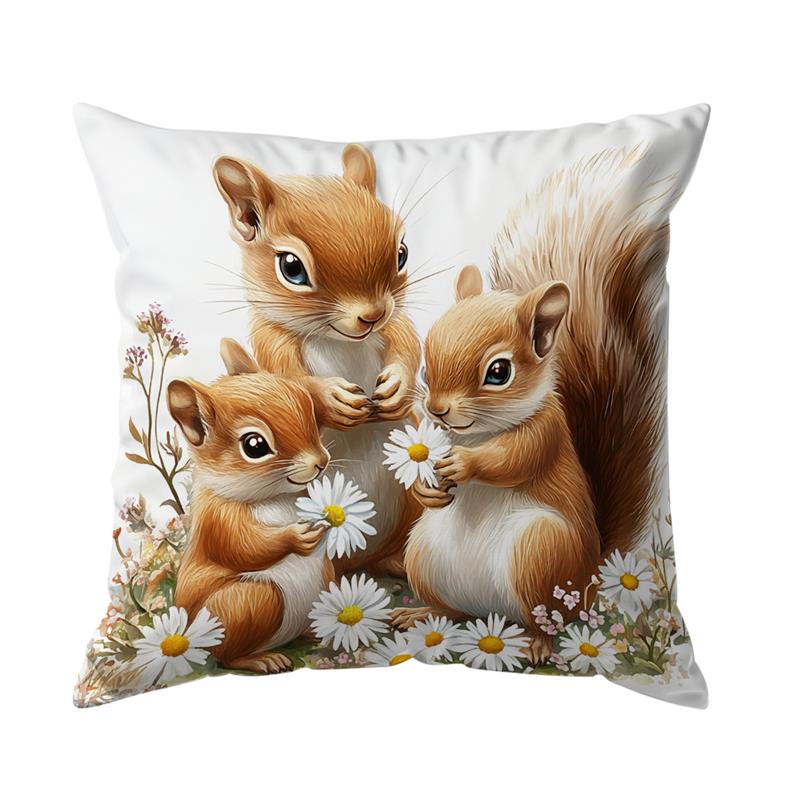 Eichhörnchen Blumen Gedruckte Dekorative Kissen Kissenbezug Polyester Kissenbezug Wurfkissen Sofadekoration Kissenbezug Zuhause