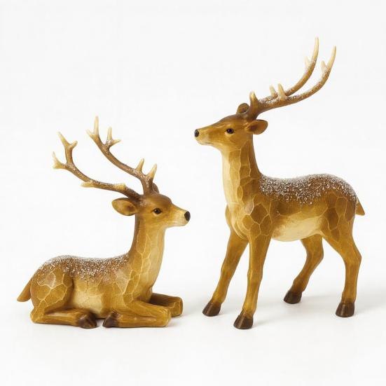 Mr. And Mrs. Santa Claus Figurine Hand-Painted Christmas Resin Ornament Couple Gingerbread Man Elk Statue for Holiday Table Mantel Decor