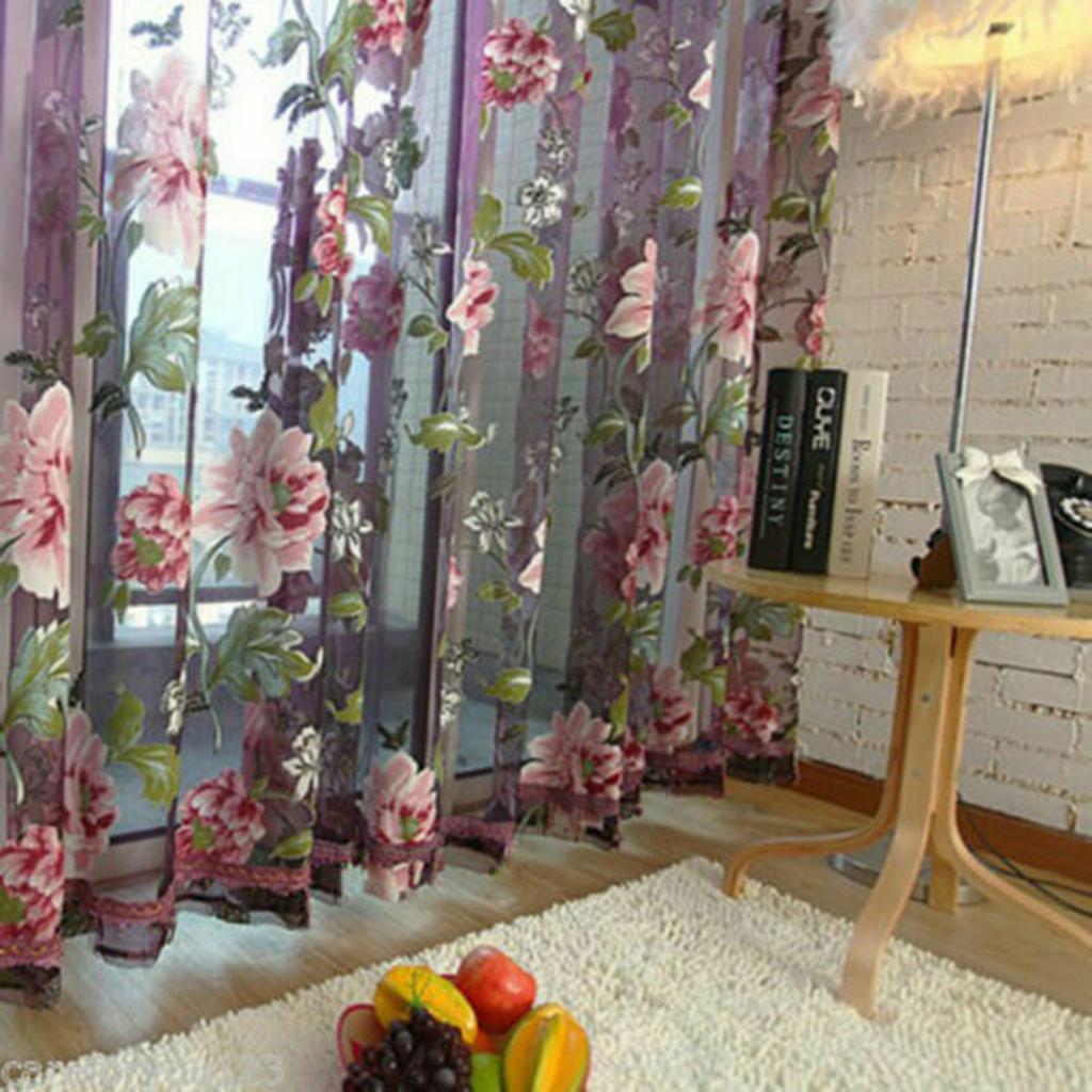 Restaurant Curtain Panel Wall Tulle Valances Voile Window 1*2.5m Coffee shop Door Drape Floral Home Scarf Sheer
