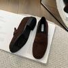2025 autumn new fashion round head suede thick heel soft leather foot cover versatile soft leather women's small leather shoes