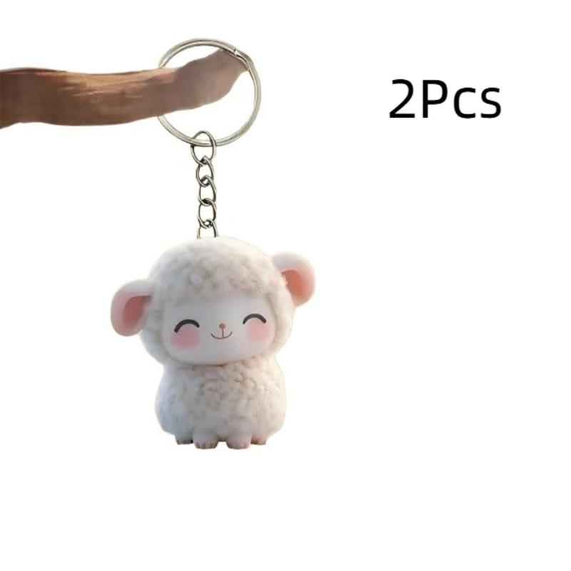 1/2Pcs 2D Flat Acrylic Little Lamb Interior Rearview Mirror Decor Keychain Animal Jewelry Accessory Pendant Hanging Ornament