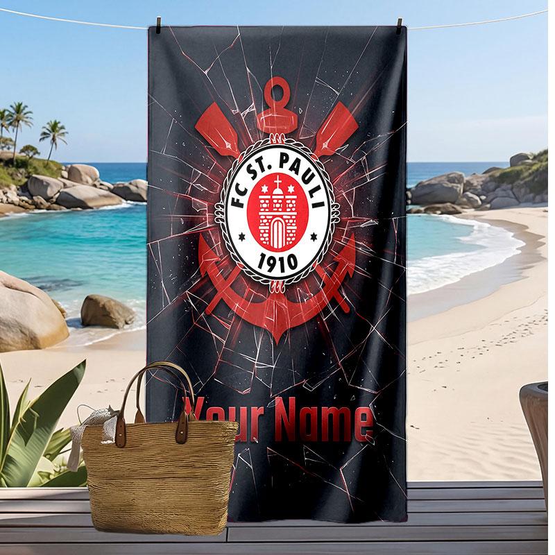 FC St. Asciugamano da Spiaggia Stampato Personalizzato Pauli Logo Calcio Supporto Nome Personalizzato Testo Asciugamano Assorbente Per Sport Viaggio Regalo Speciale