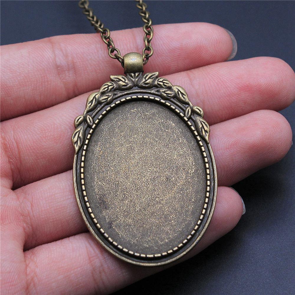 45cm Or 70cm Long Chain Necklace Oval Glass Cabochon Base Setting Tray Minimalist Jewelry Components QN054