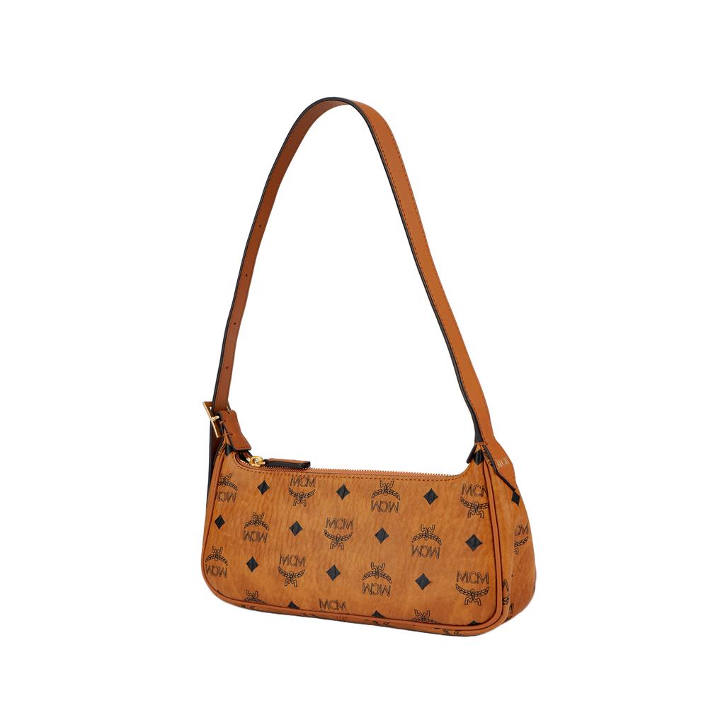 MCM Aren Visetos Monogram Canvas And Leather Shoulder Bag Small Women shoulder bag Brown Cognac MWSESTA02CO001