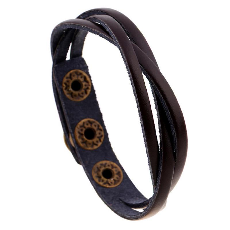 

Разноцветные японские и корейские плетеные кожаные браслеты - модные аксессуары из натуральной кожи темно-коричневого