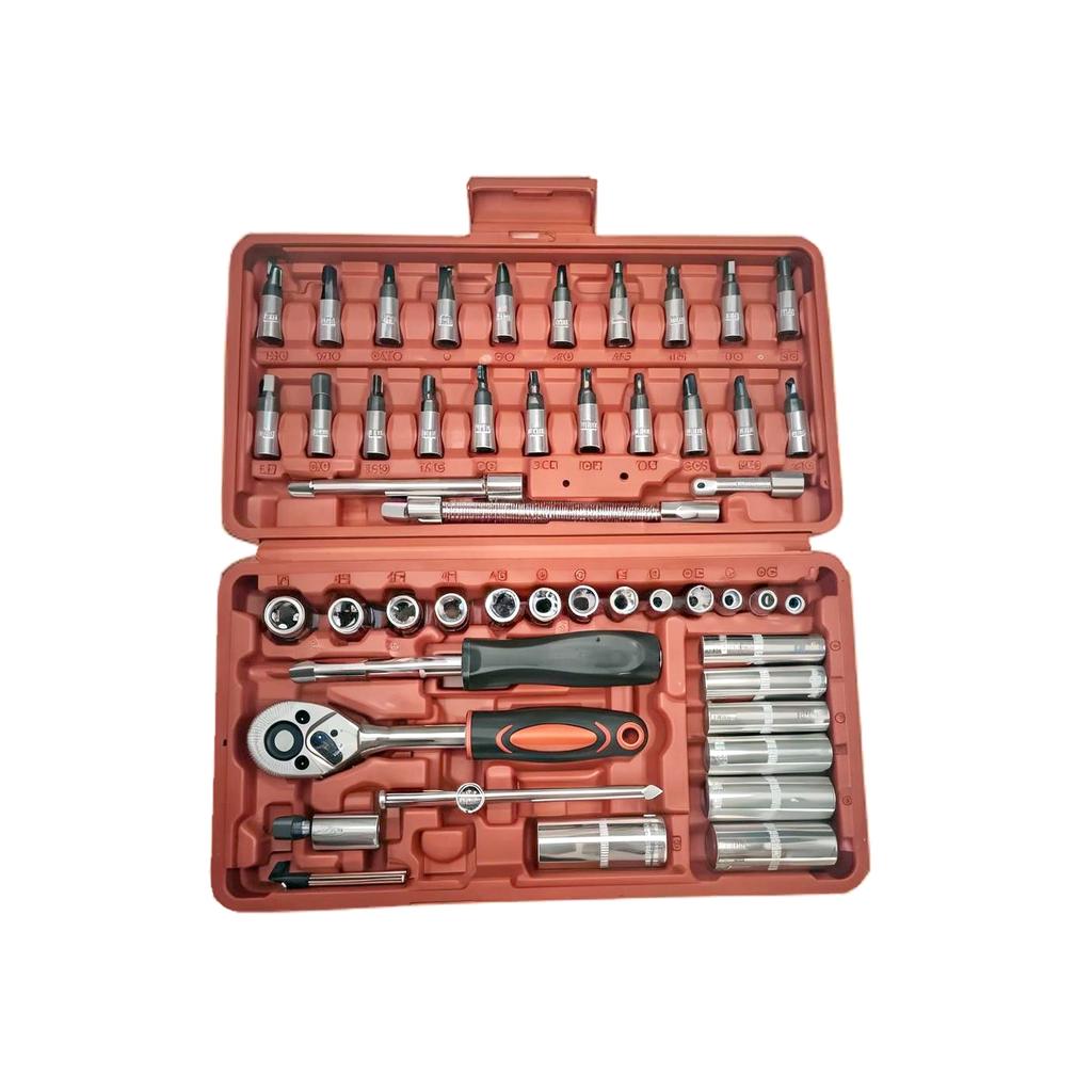 1/4 Inch Drive Socket and Ratchet Set, 6-Point Socket Opening, 53Pieces Tool Set SAE and Metric, Deep and Standard Sockets-001