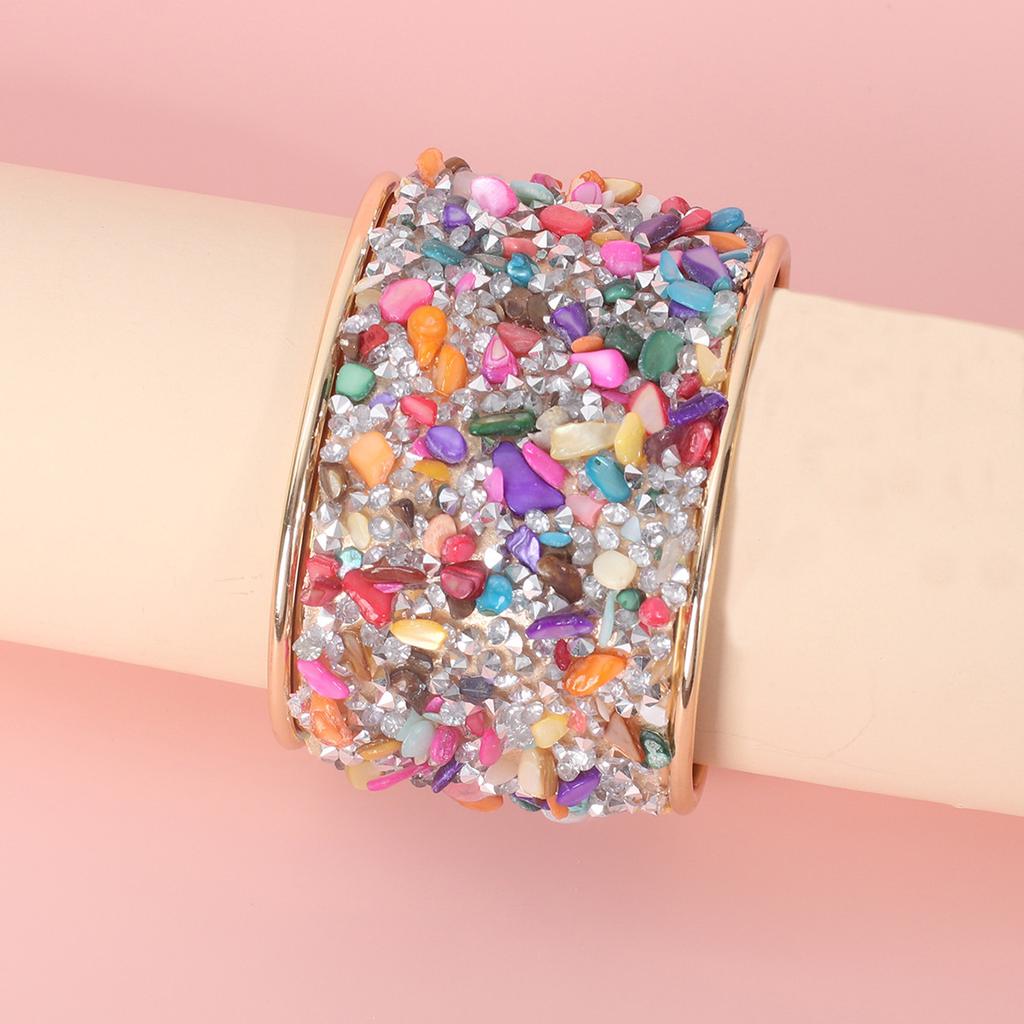 European and American fashion performance wide bracelet tide, retro color gravel C-shaped open bracelet