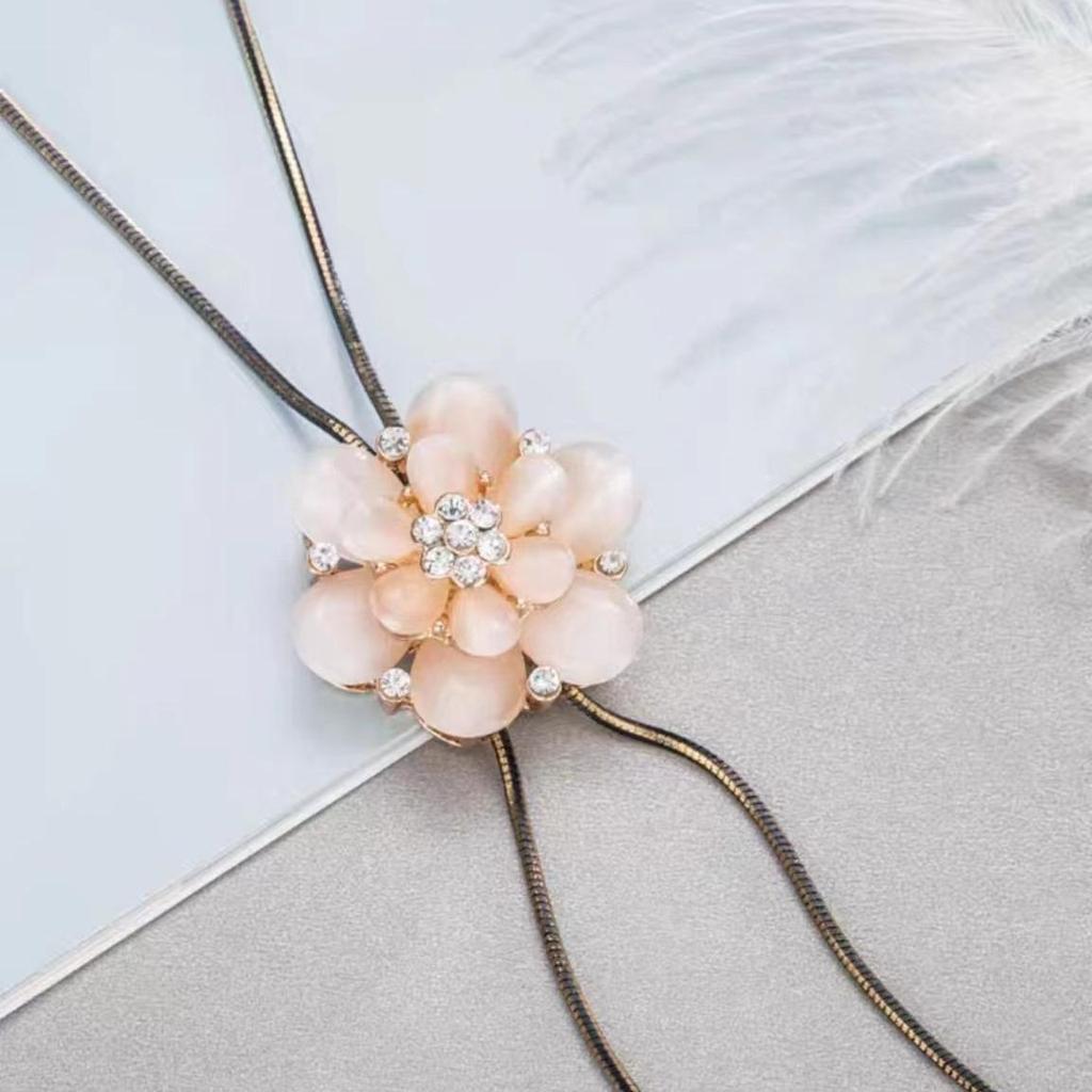Japanese-Korean Women's Cat's Eye Flower Tassel Necklace - Fashionable, Versatile Sweater Chain 