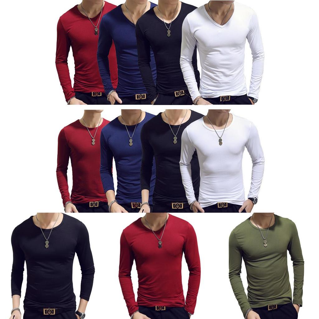 Elegant Solid Color Slim Fit Long-sleeved T-shirt For Men Fashionable And Comfortable