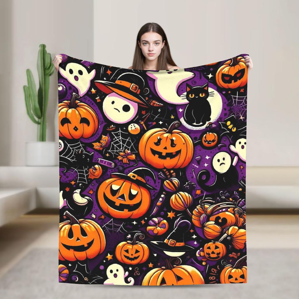 Halloween Theme Pattern  Flannel Blanket Spring  Super Soft Throw Blanket Home Decor Comfortable Bedspread Sofa Bed Cover