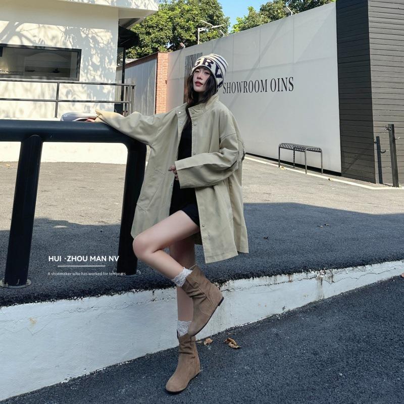 The first layer of cowhide~ genuine leather inner height increase retro short boots women's western Martin boots round head short tube stacking boots
