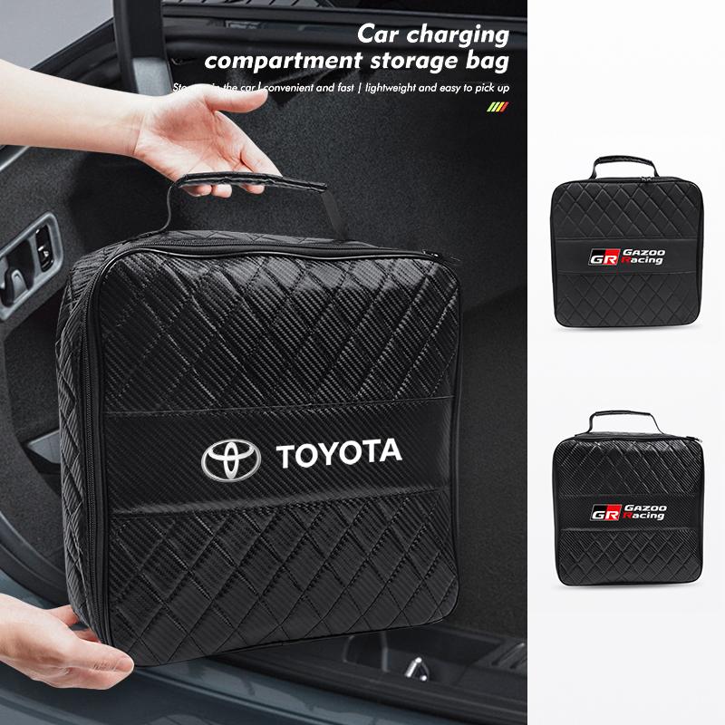Car Charge Cable Storage Bag Sundries Organizer Valve Cap For Toyota RAV4 Yaris CHR Aygo Corolla Prius Camry Prado Avalon Hilux