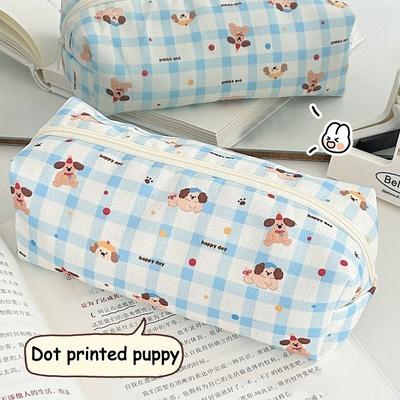 Cartoon Cute Puppy Pencil Case Canvas Large Capacity Stationery Bag Pen Bags School Supplies