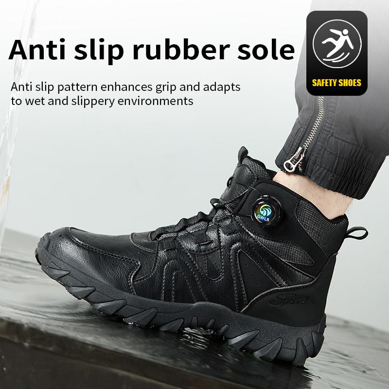 Anti Smashing Shoes Construction Site Swivel Buckle Safety Shoes with Steel Toe for Men High Top Microfiber Leather Safety Boots