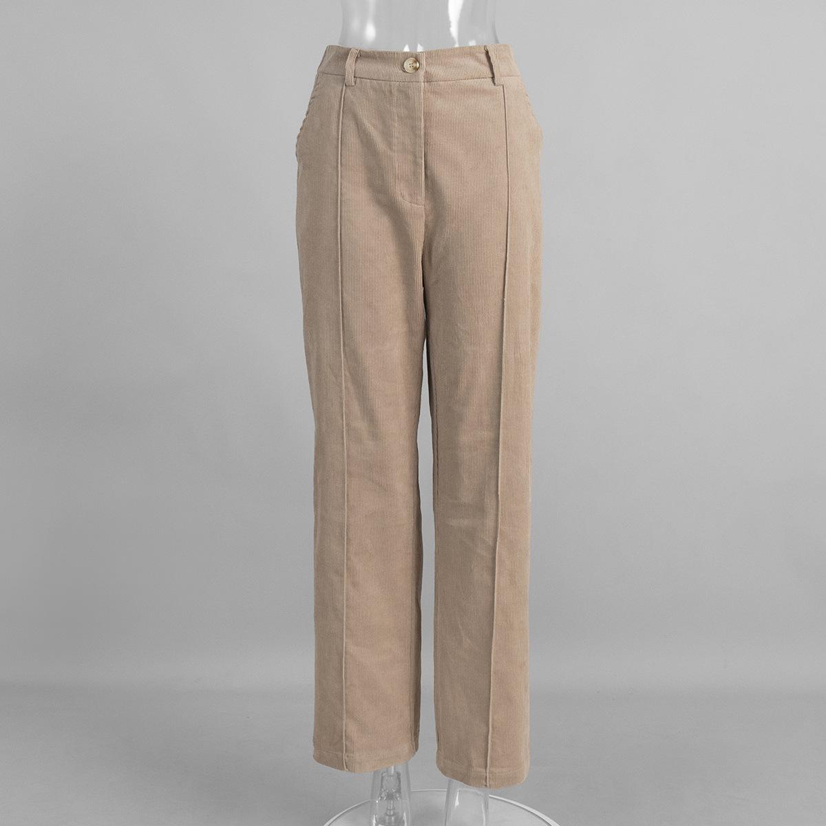Women S Mid Waist Corduroy Wide Leg Loose Casual Trousers S легкие хаки