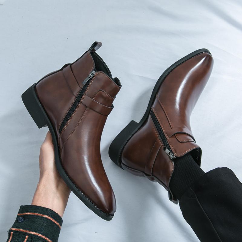 Ankle Leather Boots Men Classic Chelsea Boots Men Winter Western Social Leather Boots Man High Top Leather Shoes Male